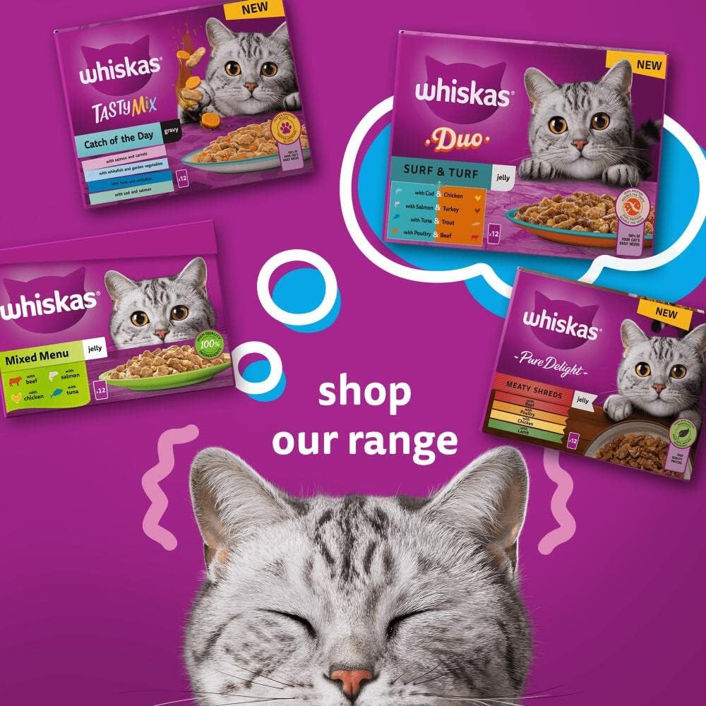 WHISKAS DUO Adult Wet Cat Food in Jelly 40x85g Surf & Turf