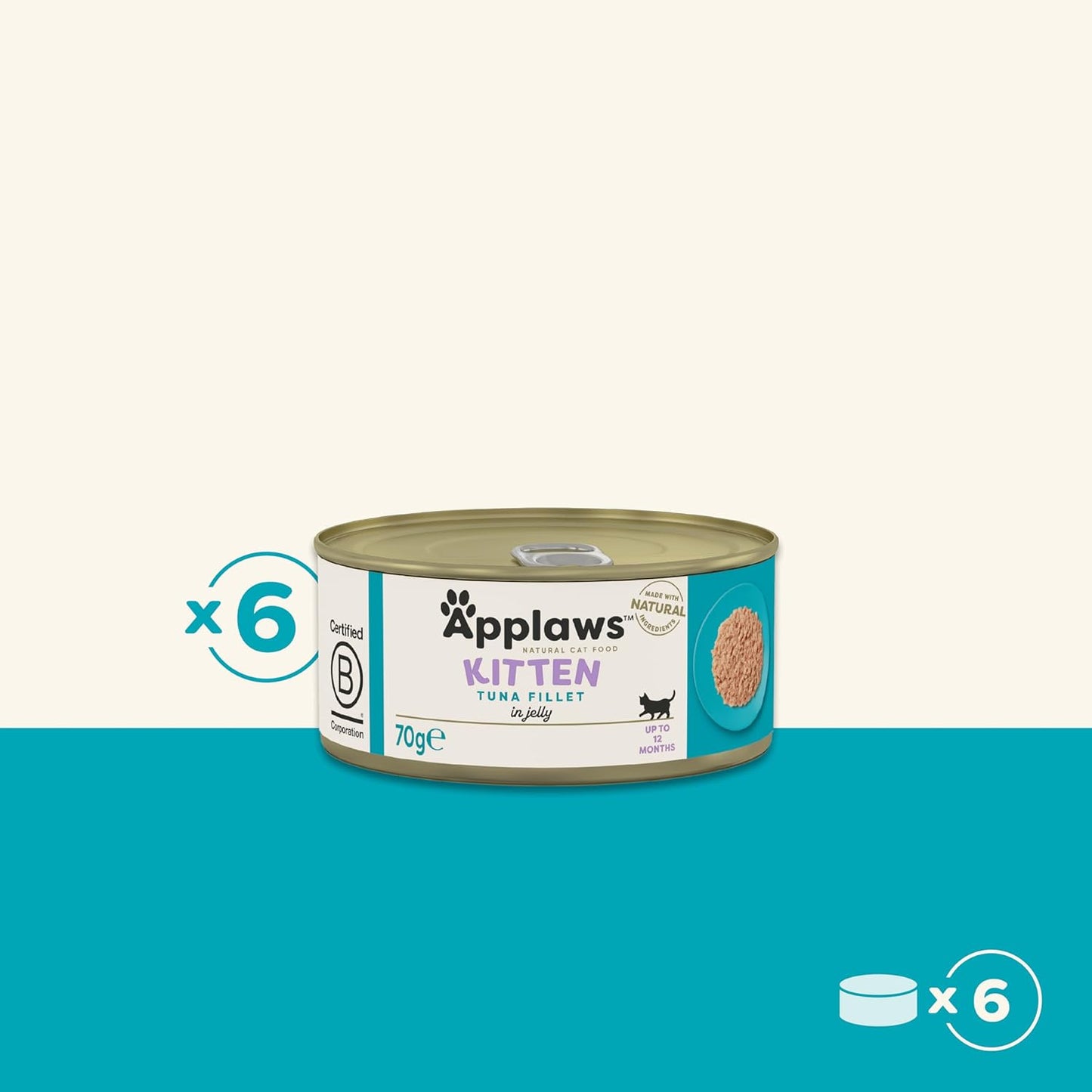 Applaws Natural Wet Cat Food, Kitten Tuna Multipack in Jelly 70 g Tin - 4x6 (Total 24 Tins)