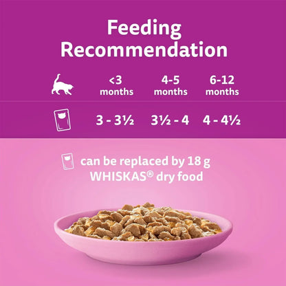 120 x 85g Whiskas Kitten Poultry Feasts Mixed Wet Cat Food Pouches in Jelly