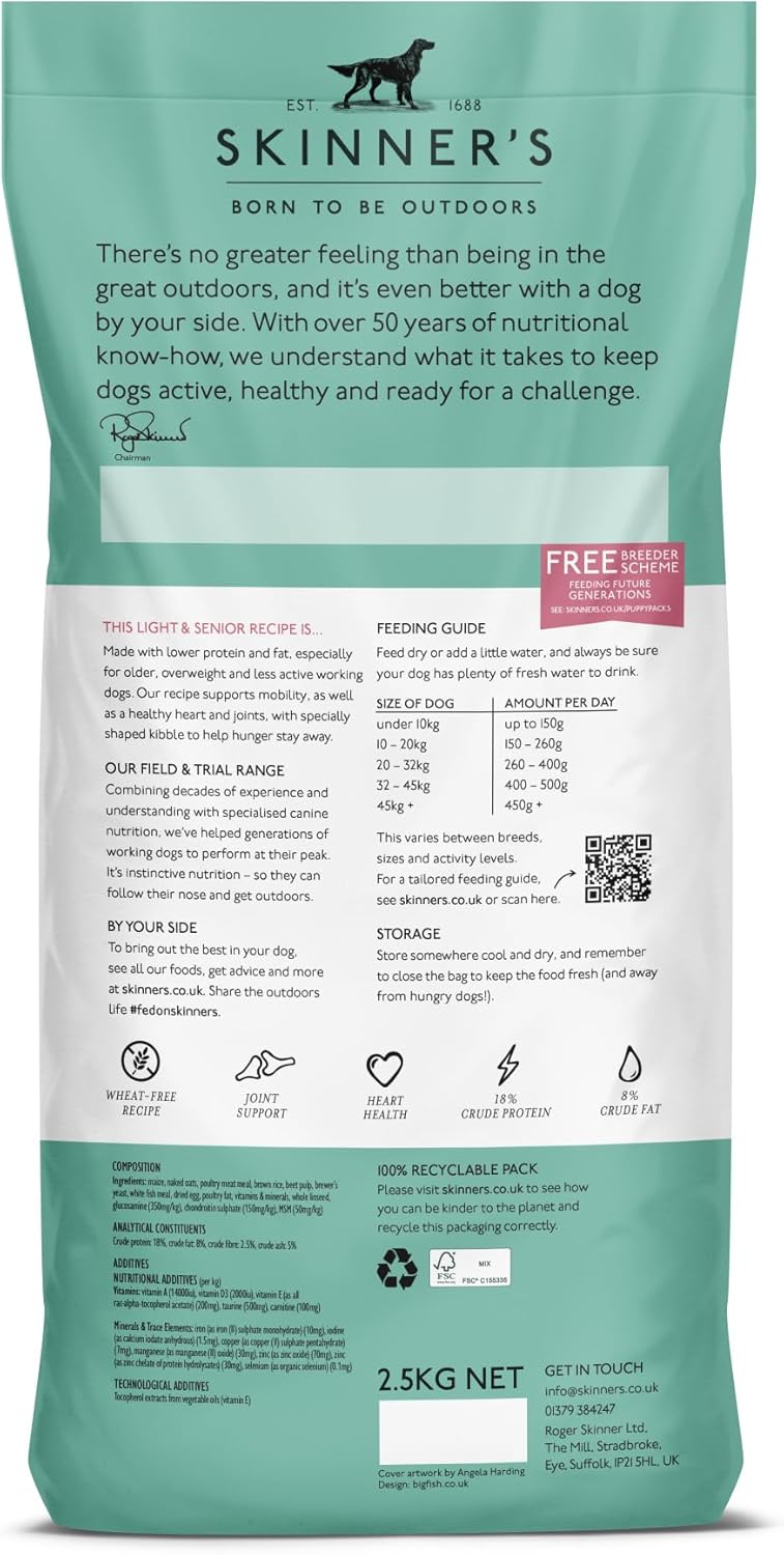 Skinner’s Field & Trial Light & Senior – Complete Dry Dog Food, Ideal for Older, Overweight or Less Active Dogs, 15kg