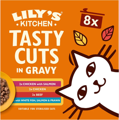 Lily’s Kitchen Tasty Cuts in Gravy Complete Nutrition, Cat Wet Food Multipack (48x85g) Tins for Adult Cats, With Freshly Prepared Meat & Offal, Grain-free Recipe, Suitable for Sterilised Cats