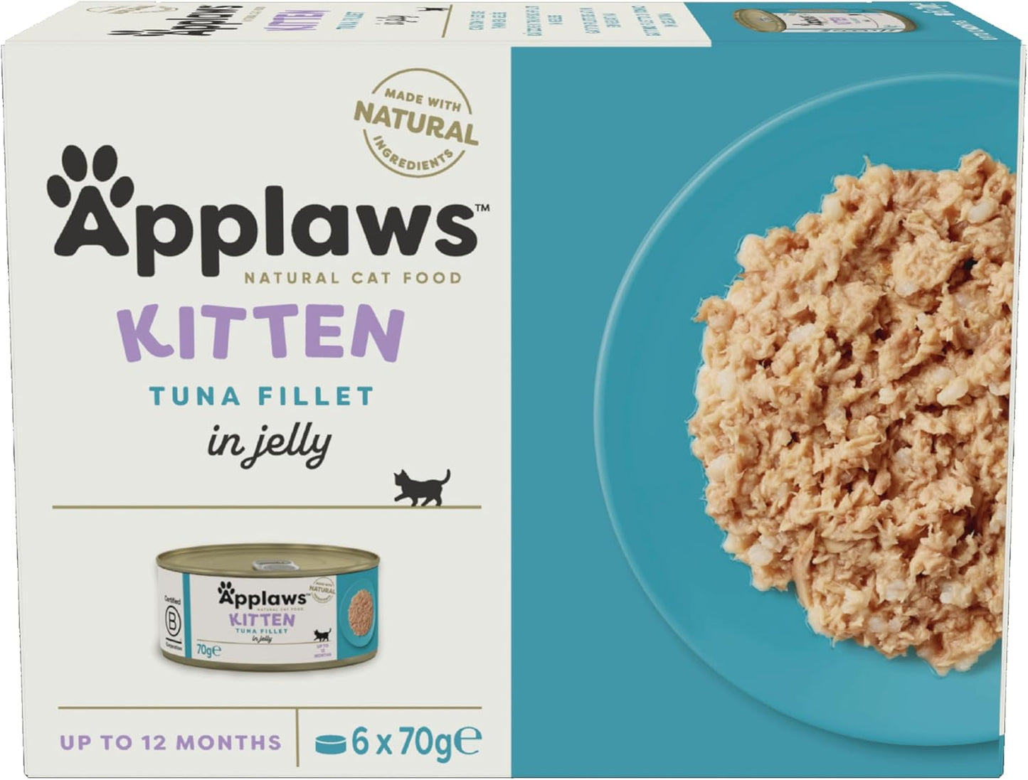 Applaws Natural Wet Cat Food, Kitten Tuna Multipack in Jelly 70 g Tin - 4x6 (Total 24 Tins)