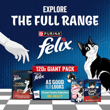 FELIX As Good As it Looks Adult Wet Cat Food Ocean Feasts in Jelly Plaice, Salmon, Tuna, Cod 120 x 85g Pouches