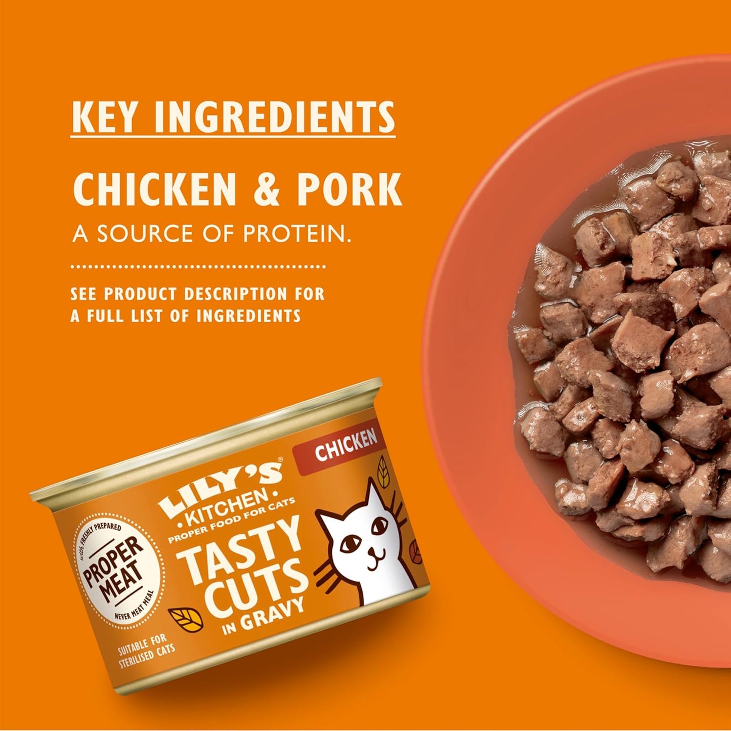 Lily’s Kitchen Made with a Natural Ingredients Tasty Cuts in Gravy with Chicken Adult Wet Cat Food 18 x 85g Tin
