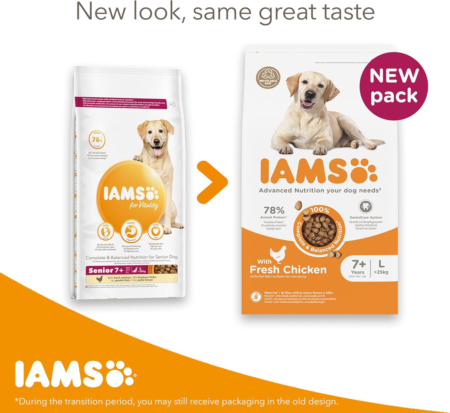 IAMS Senior Large Complete Dry Dog Food Chicken 12kg - With DentalCare System