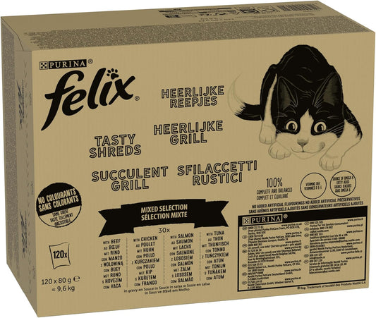 FELIX Tasty Shreds Mixed Selection in Gravy Wet Cat Food 120x80g