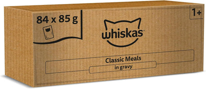 whiskas 1+ Adult Classic Selection in Gravy 84 Pouches, Adult Wet Cat Food, Megapack (84 x 85 g)