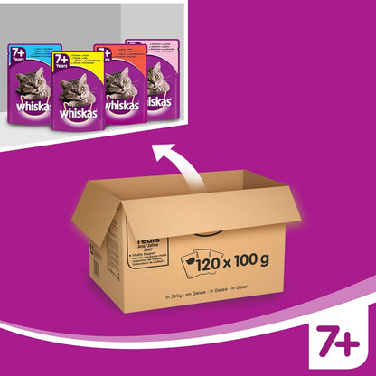 Whiskas Wet Pouches, Fish and Meaty Selection in Jelly, Suitable for Senior Cats Aged 7+, MegaPack (120 x 100 g)